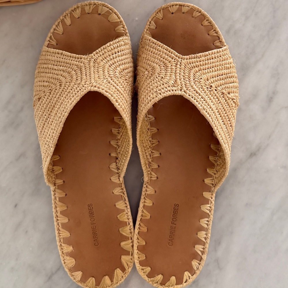 Carrie Forbes Raffia Slide Sandals in Natural Beige - Women's Casual Slip-On - Picture 2 of 7